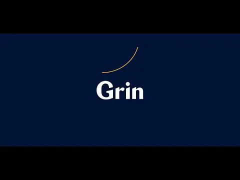 A minimalistic logo featuring the word "Grin" in white text on a dark blue background with a thin, curved yellow line above.