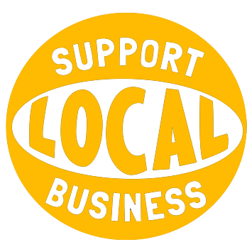 Yellow circular sign reads "Support Local Business" in bold white and yellow text, featuring Bold Bite Orthodontics in Jacksonville, FL.