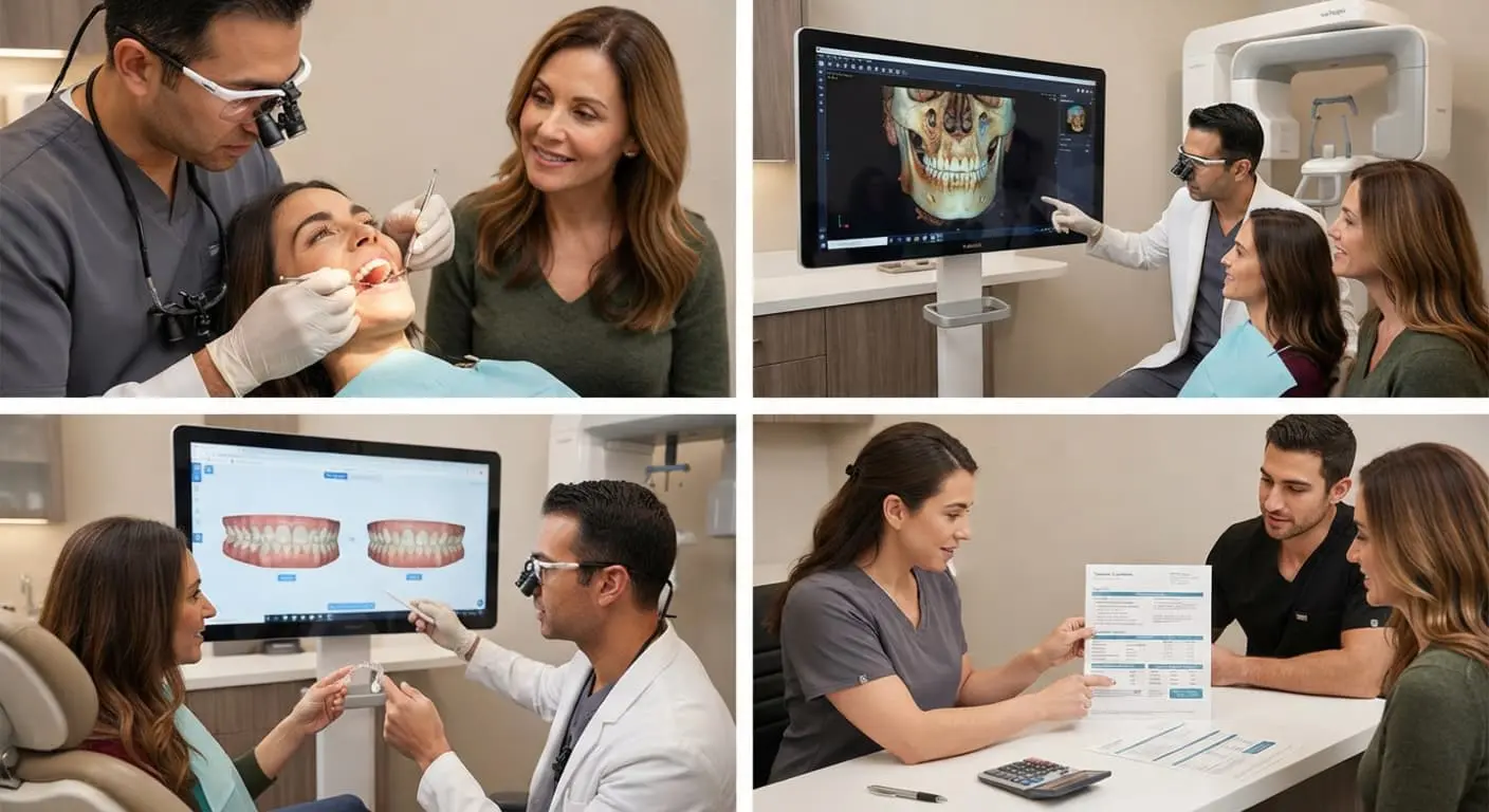 Dental professionals at Bold Bite Orthodontics in Jacksonville, FL consult with patients and review X-rays in a modern office.